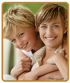 woman and boy smiling